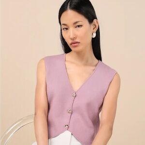 Lulu's Reanna Dusty Lavender Button-Front Sweater Vest Top